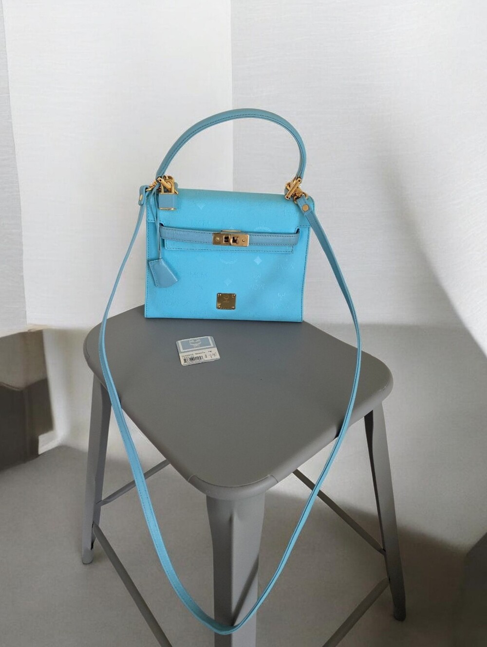 MCM** Kelly Style 2-Way Bag, Embossed MCM, Tiffany Blue, Made In Germany